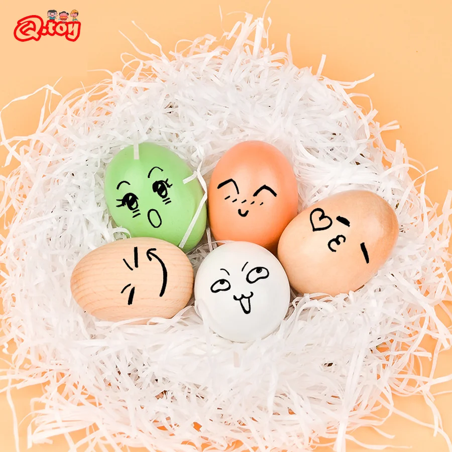 

1PC Wooden Eggs Toys Simulation Pretend Play Food Kitchen Imitation Game Fake Egg Painted Doodle Learning Education Toys for Kid