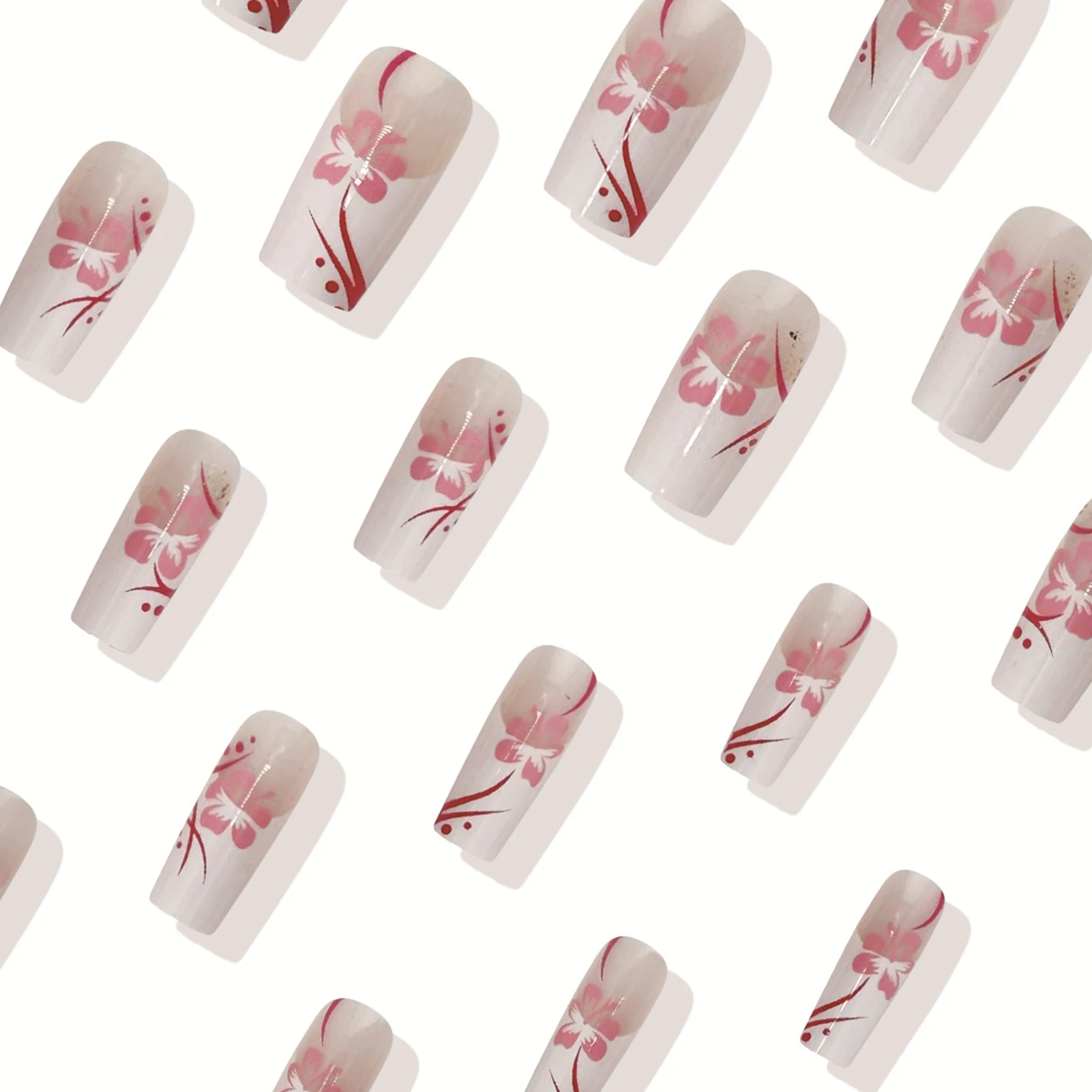 Dulce niña encantos uñas postizas 24 Uds blanco francés prensa en uñas flor rosa impresa longitud media ataúd uñas postizas arte