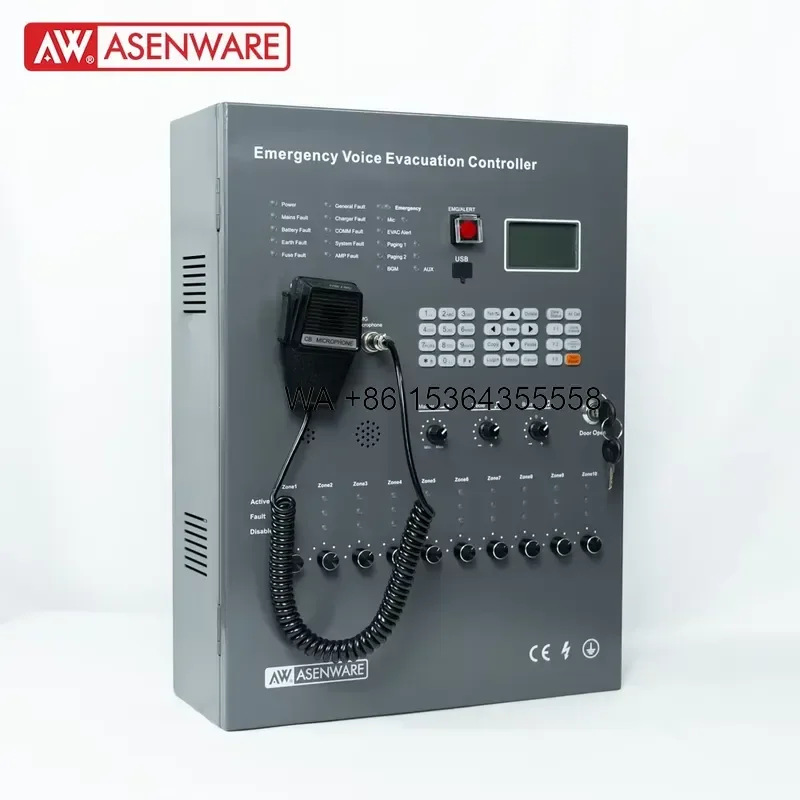 Wmwmnu for Asenware Emergency Voice Evacuation Controller 500W Amplifier 10 Fire Zone Setting BGM Support For Shopping Mall