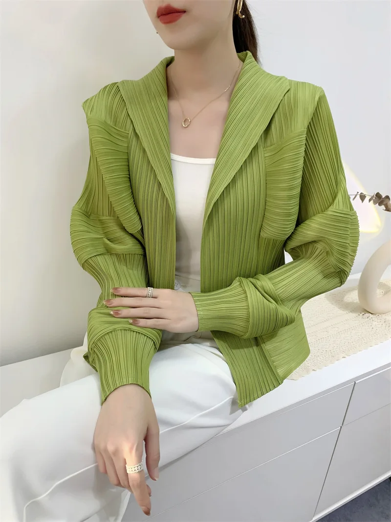 Miyake Pleated Casual Suit Jacket Women\'s 2023 Summer Autumn New Cardigan Lantern Sleeve Loose Fashion Pleated Tops clothing