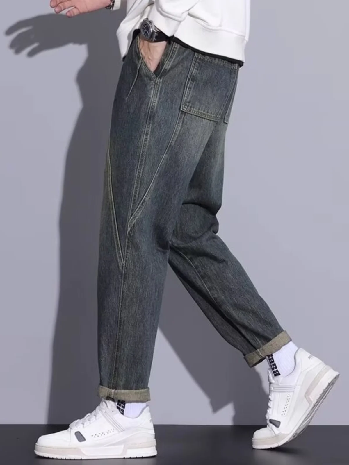 Plones vaqueros Retro americanos de gama alta para hombre, ropa de trabajo informal de pierna recta, plones largos ve...