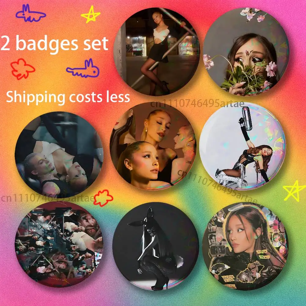 Ariana Singer Grande Yes And Brooches for Backpack Accessories25,32,44,58,75mm Round Enamel Pins 2-piece set Cartoon Anime Badge