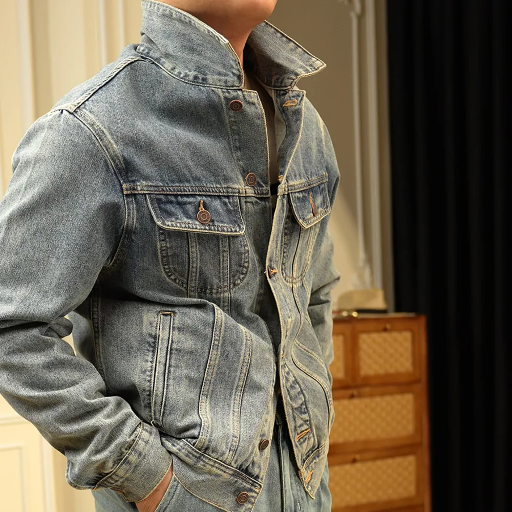 

Мужская куртка высокого качества, уличная одежда из смеси хлопка, повседневная мужская мотоциклетная куртка с длинным рукавом, джинсовая куртка, винтажная мужская куртка