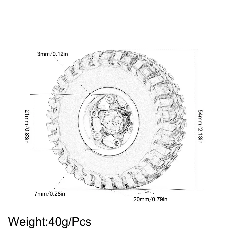 Rubber /Brass 1.0" Beadlock 54mm Wheel Rims Tires for RC Crawler 1/24 Axial SCX24 90091 Kyosho mini/micro Accessories