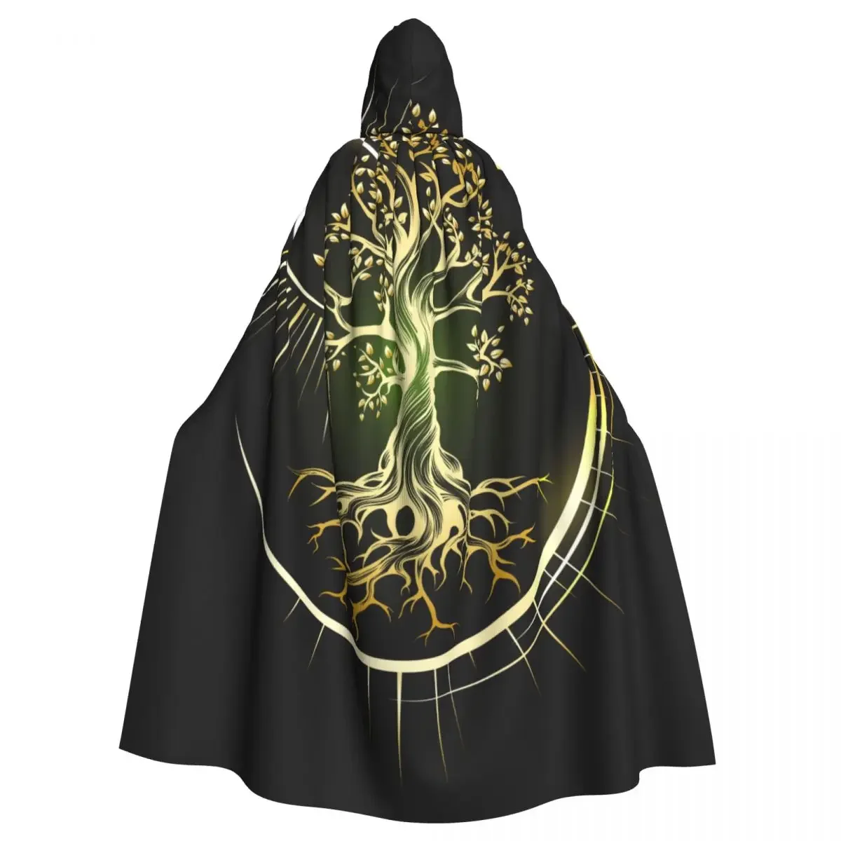 Adult  Cape Hooded Sun And Moon Golden Tree Of Life Isolated Medieval Costume Witch Wicca Vampire Elf Purim Carnival Party