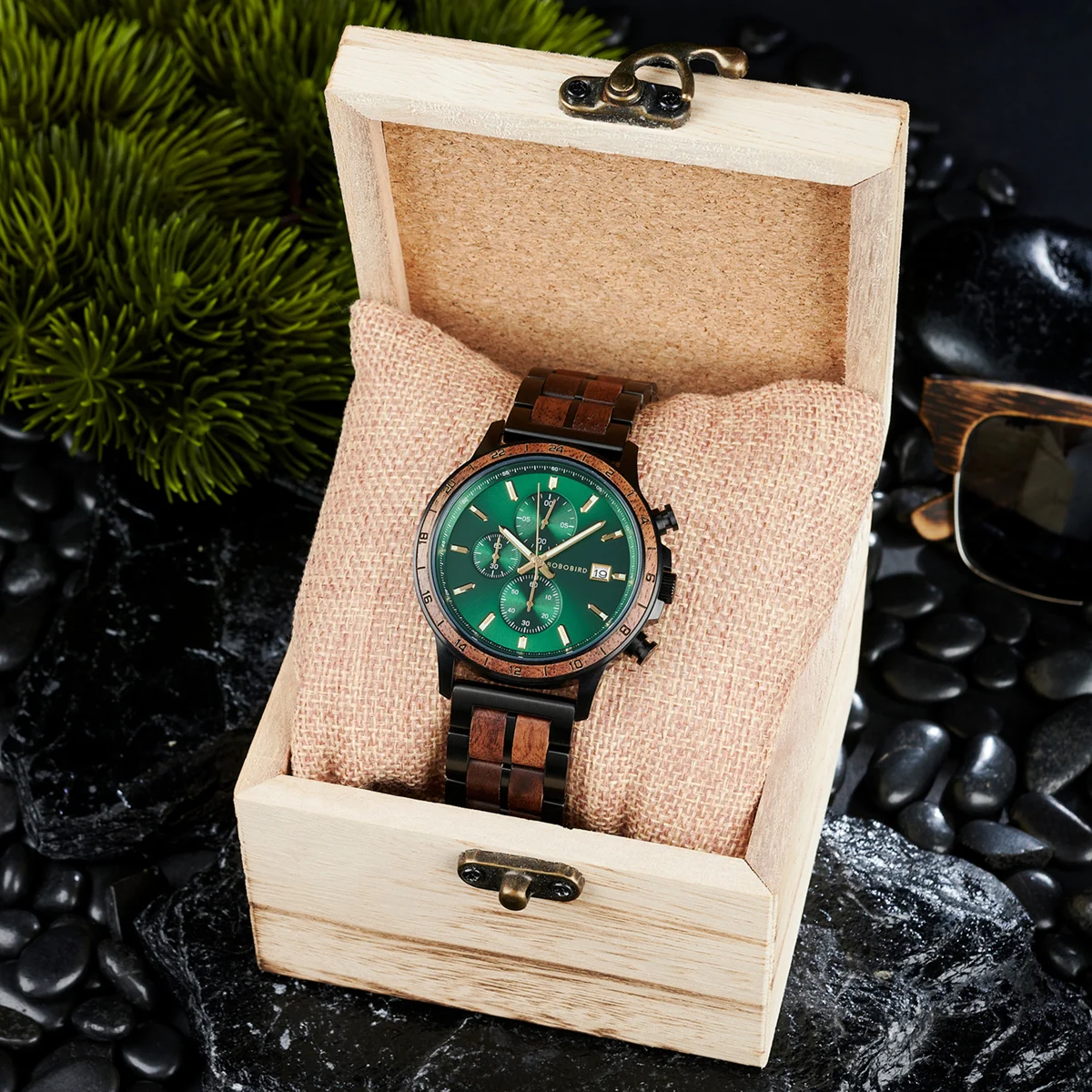 BOBO BIRD Mens Watches Wood & Stainless Combined Chronograph Military Quartz Casual Wristwatches Customized Dropshipping