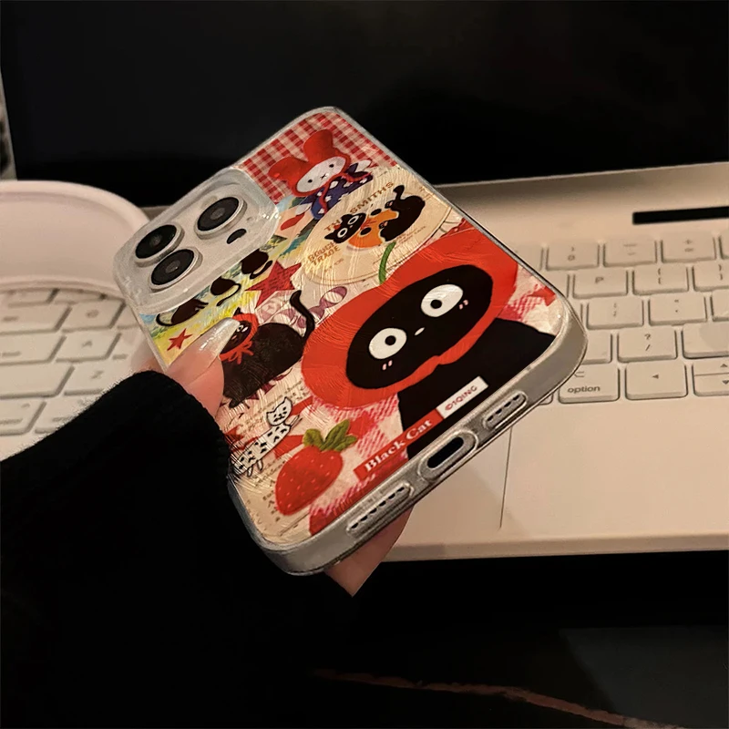 Cute Red Hat Cat Strawberry Phone Case for Samsung Galaxy S25 S24 Ultra S23 FE S22 Plus A55 A54 A15 A35 A34 A05S A05 5G Cover - náhled 5