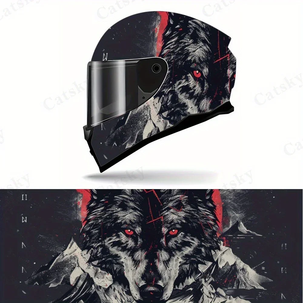 Película Vinílica para Capacete de Motocicleta PVC Epic Dark Wolf Red Moon, Adesivo Impermeável Autoadesivo, Filme Decorativo Anti-Risco para Capacete