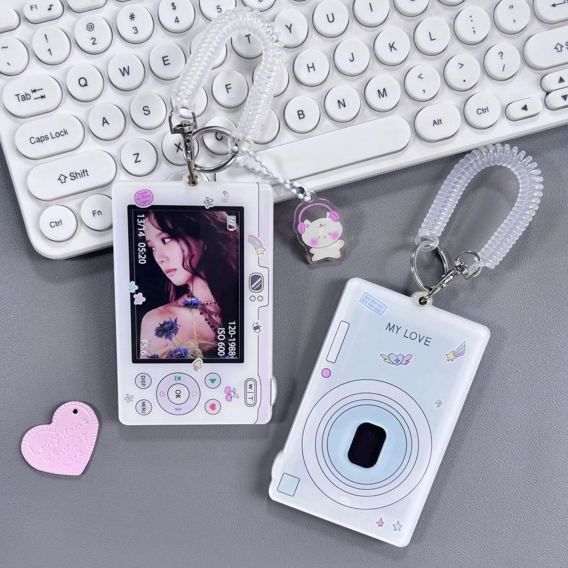 Y2k Acrylic Photocard Holder Key Chain INS Ins Idol Photo Card Holder Decorative Student ID Badge Holder Girls Card Sleeves