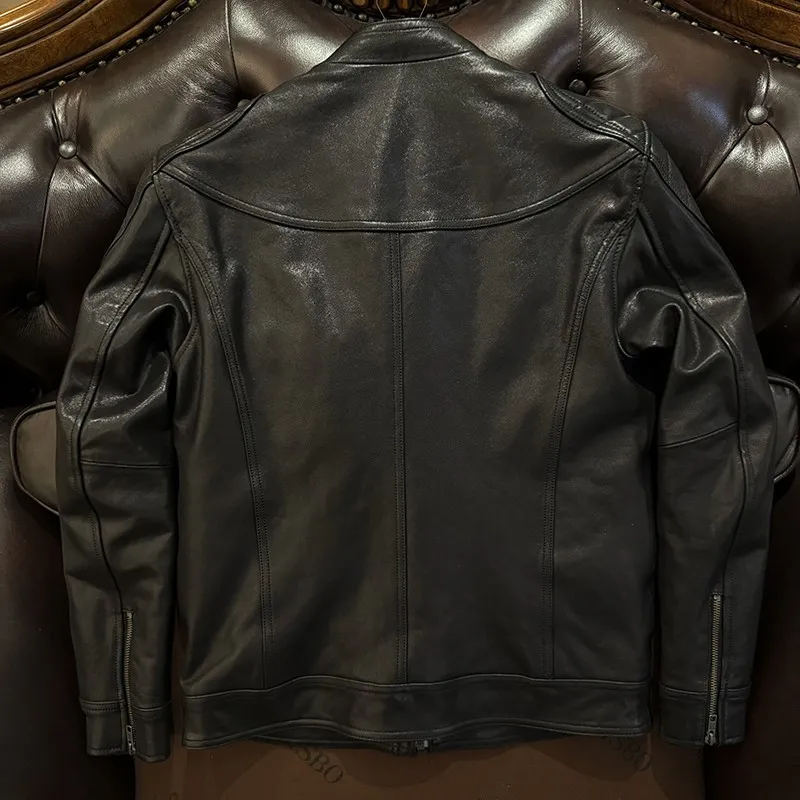 Top-grain leather stand-up collar new vegetable-tanned workwear pure