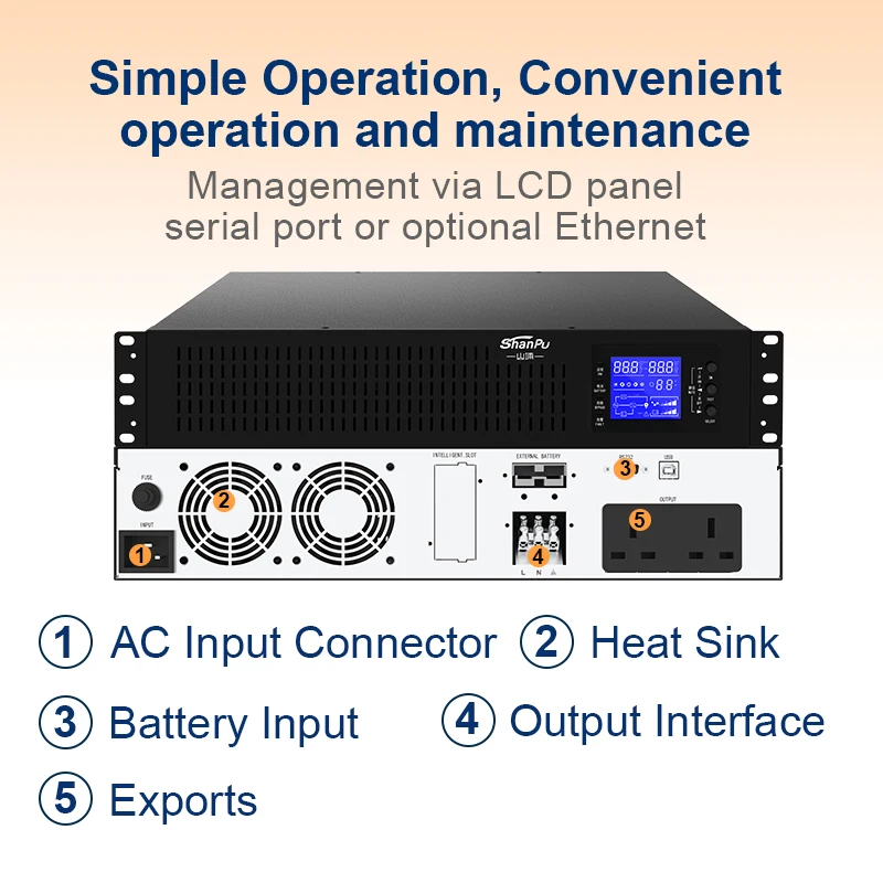3KVA 온라인 랙 장착형 UPS 960WH 단상 내장 리튬 배터리 순수 사인파 110V/220V UPS 전원 공급 장치