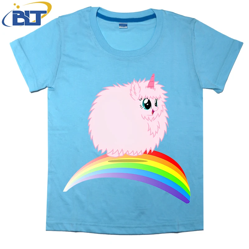 T-shirt de manga curta para menino e menina, top casual, algodão, arco-íris, um cavalo impresso, adequado para meninos e meninas