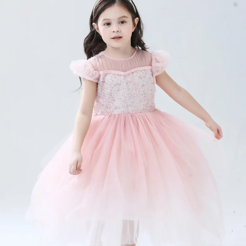 Christening Baby Girl Dresses Clothes Pink Lace Sequin Tulle Princess Dress Party Wedding Baptism 1st Birthday Vestido CC141