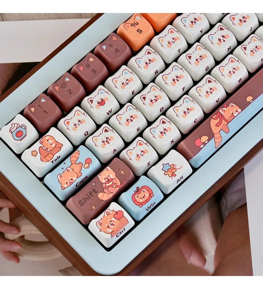 Cute raccoon keycaps mao height cat head PBT heat-sublimation high-value girls' anime theme keyboard caps