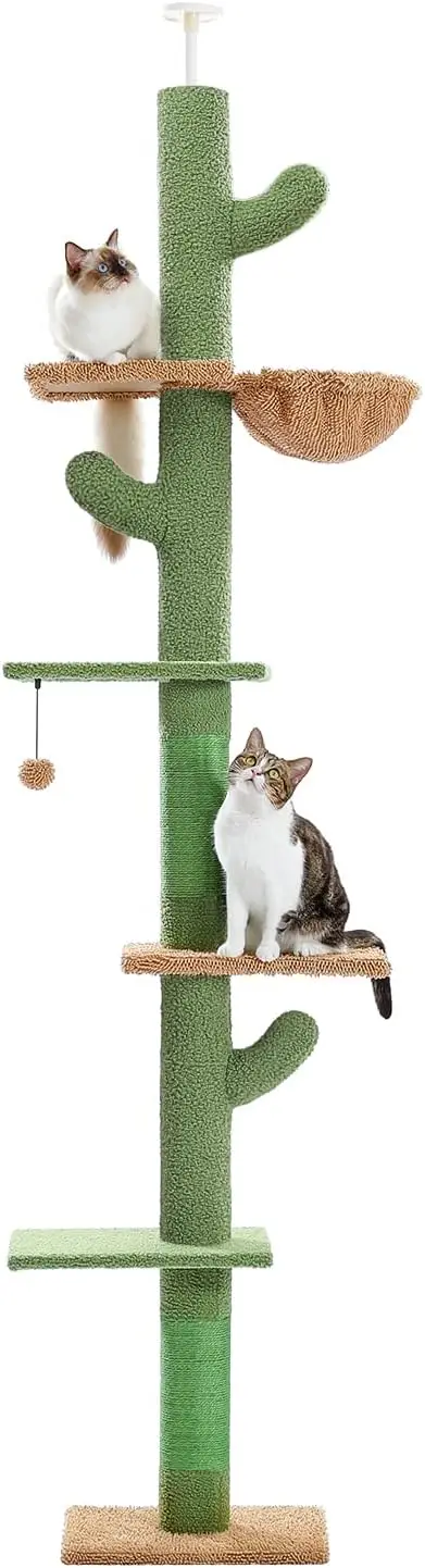 PAWZ Road Cactus Floor-to-Ceiling Cat Tree 5-Tier Cat Tower with Hammock
