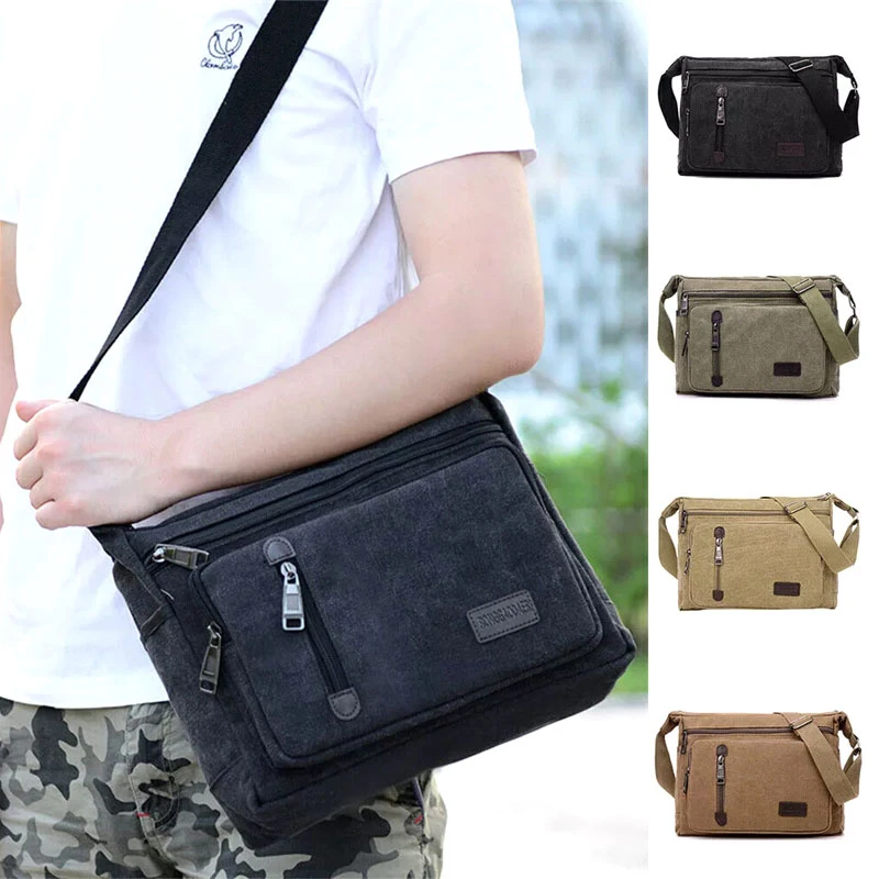 Canvas Shoulder Bag Bottle Men Women Casual Simple Fashion Retro Crossbody Cross Square Multi Layered