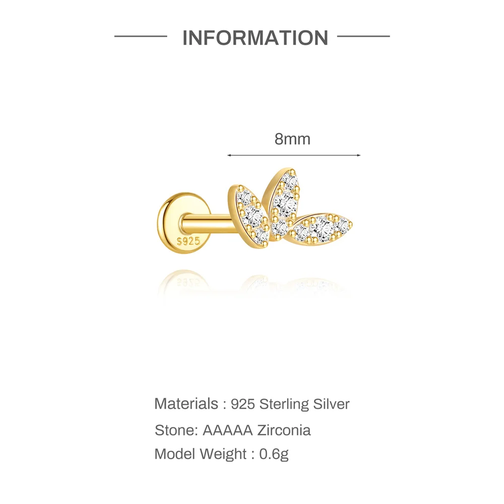 Aide S925 Sterling Silver Delicate Piercing Earring Unique Dainty Cartilage Stud for Women Ear Stacking Hypoallergenic Jewelry
