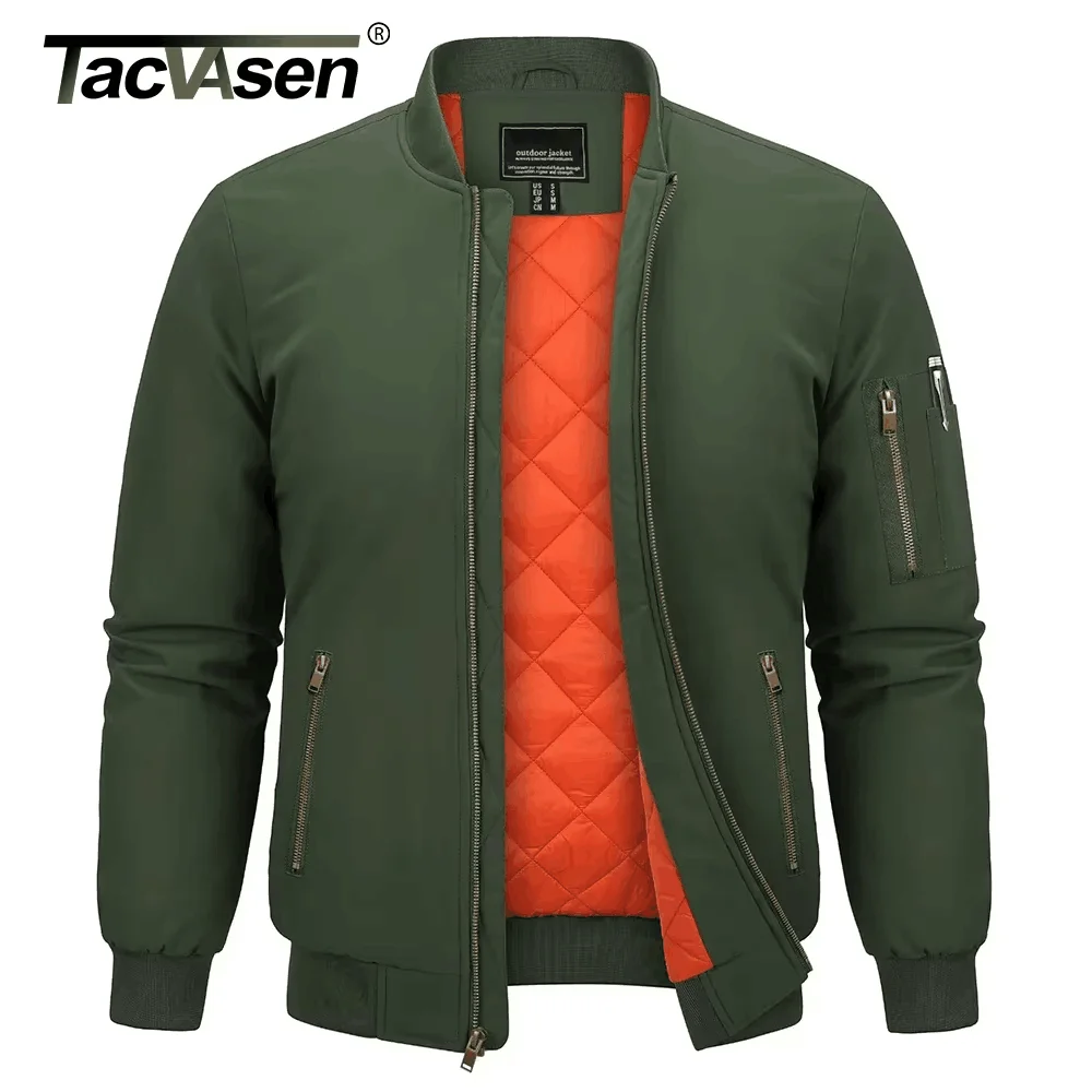 TACVASEN Winter Bomber Jackets Mens Thick Warm Lining Retro Pilot Jacket Baseball Jackets Casual Padded Jackets Coat Windbreaker