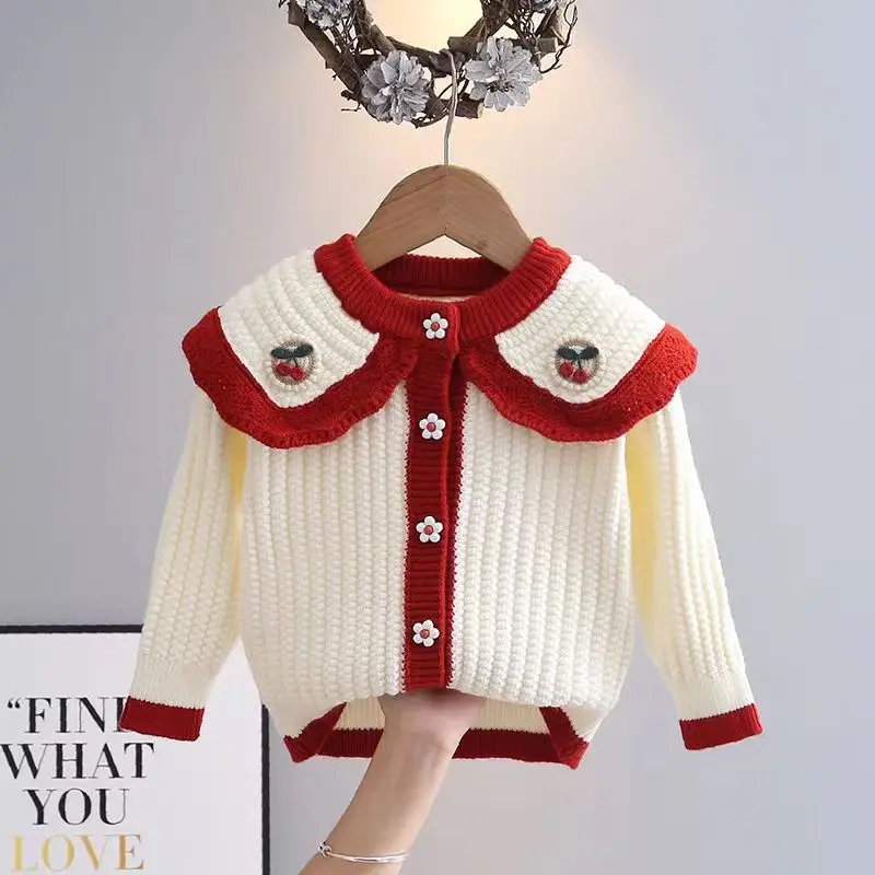 Girls Knitted Cardigan Sweater 2024 New Korean Version Outerwear Top Children\'s Baby Spring and Autumn Sweater Jacket