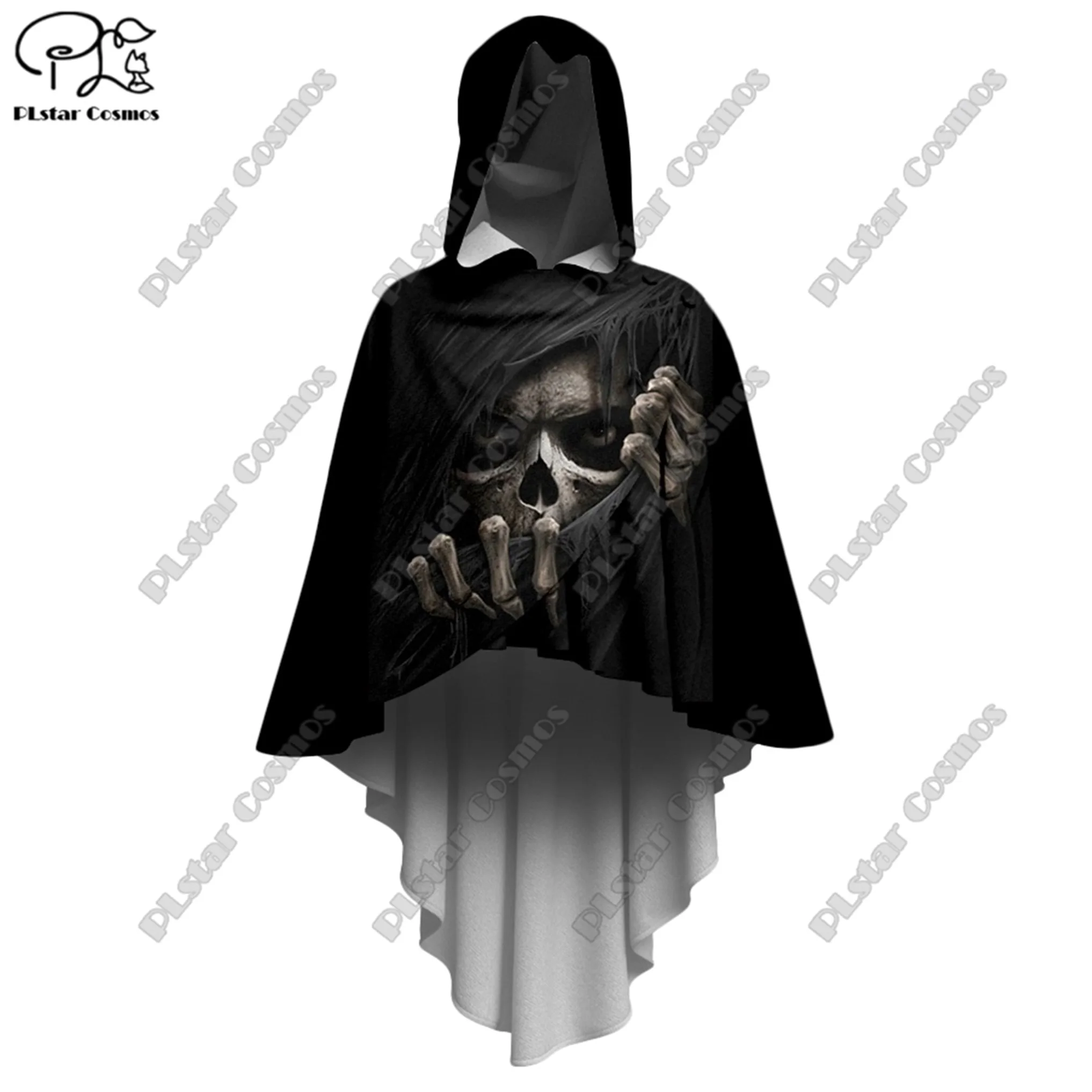 

PLSTAR COSMOS New 3D Printed Halloween Horror Series Death Skull Crow Owl Pattern Women's Hooded Cloak Irregular Cloak K-9