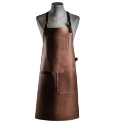 Hot Selling Fashion PU Apron Kitchen Chef Baking Farm Multiple Pockets Practical Leather Apron with Printed Logo