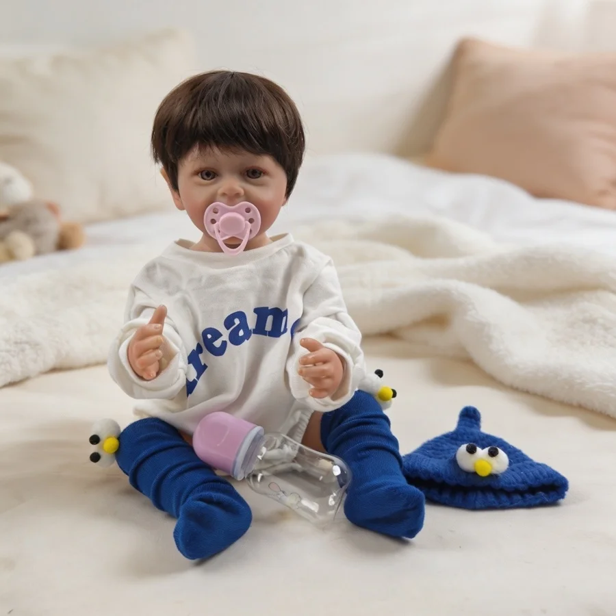 55cm simulation cute boy Reborn doll Realistic body details full vinyl doll Children's dress up games accompany toys gifts