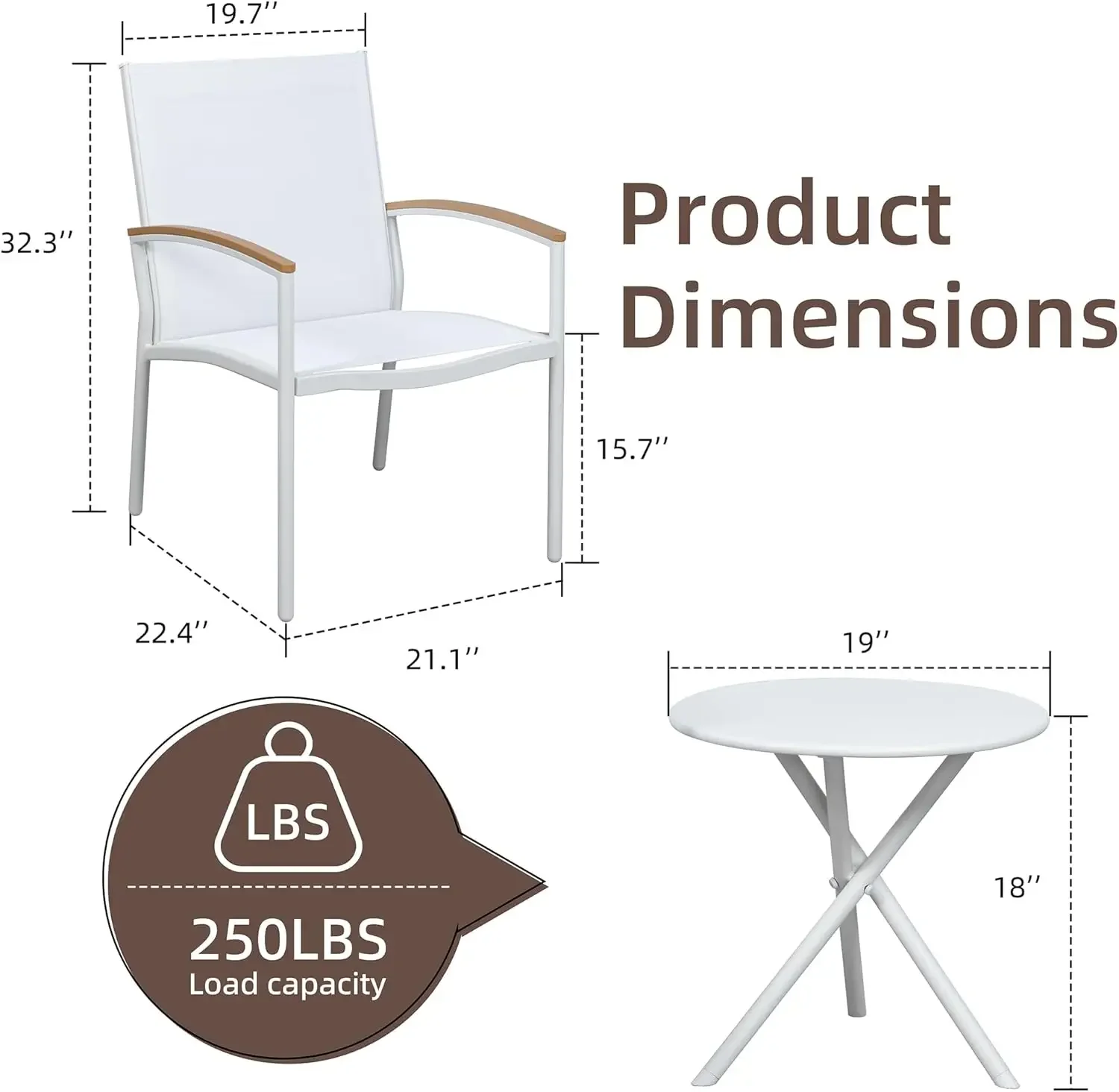 XMSJ.3 قطع مجموعات بيسترو للفناء، مجموعة بيسترو للمحادثة من قماش Textilene الخارجي، كراسي الشرفة الأمامية من قماش Textilene بات صغير #6