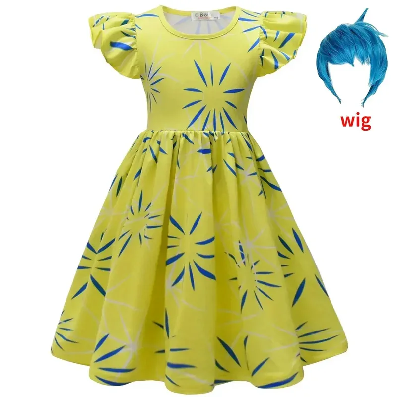 

Kids Cosplay Costume Inside Out Joy Princess Dress+Wig+Hairpin For Girls Halloween Carnival Birthday Happiness Dress Up Clothes