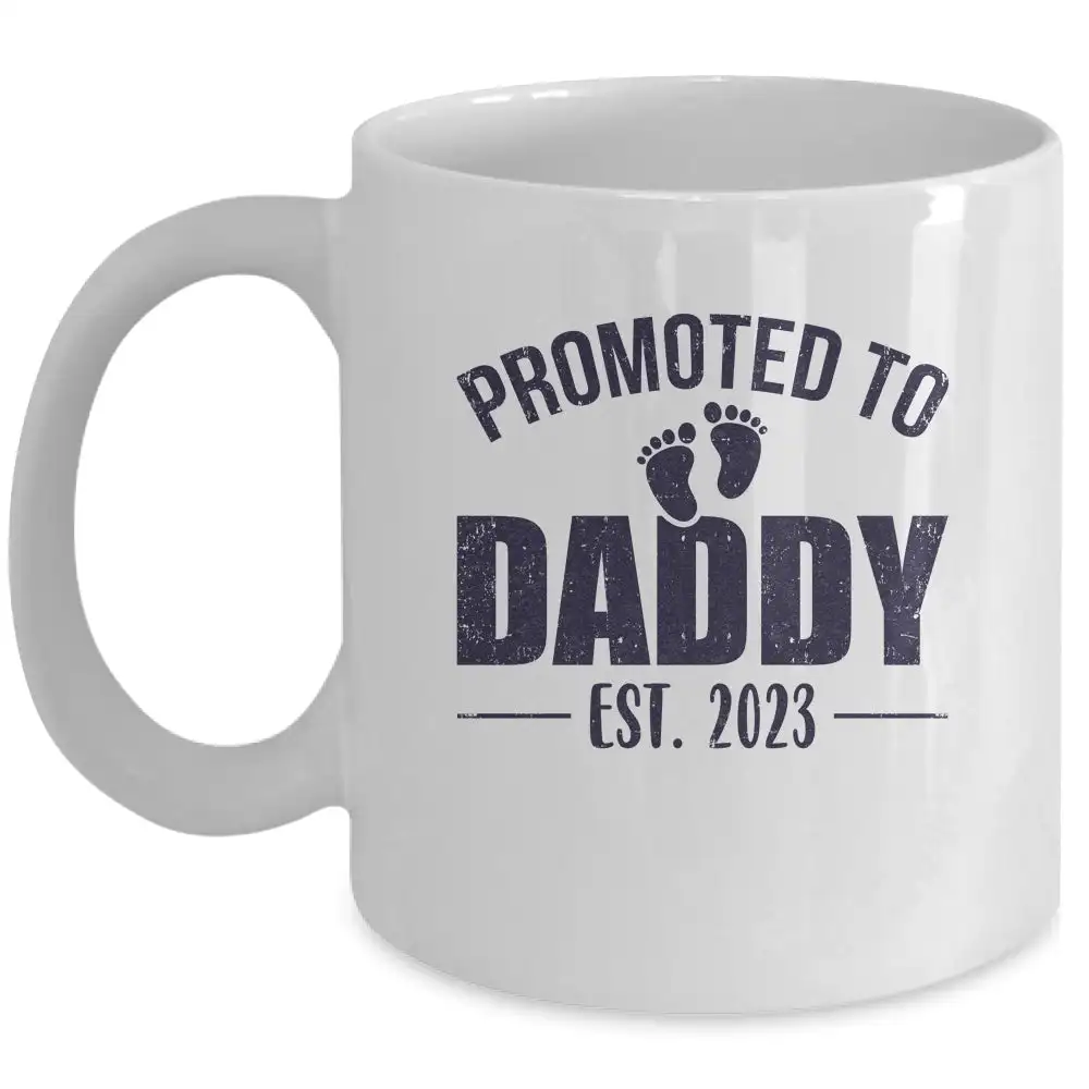 Promoted To Daddy 2023 Coffee Mug Text Ceramic Cups Creative Cup New Baby Cute Mugs Gifts Dad Father Nordic Cups Tea Cup