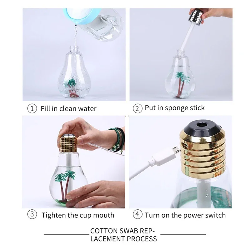 New Mute Small USB Bulb 400ML Air Humidifier Desktop Colorful Night Light Creative Style Small Night Light Mini Clear Bulb Lamp