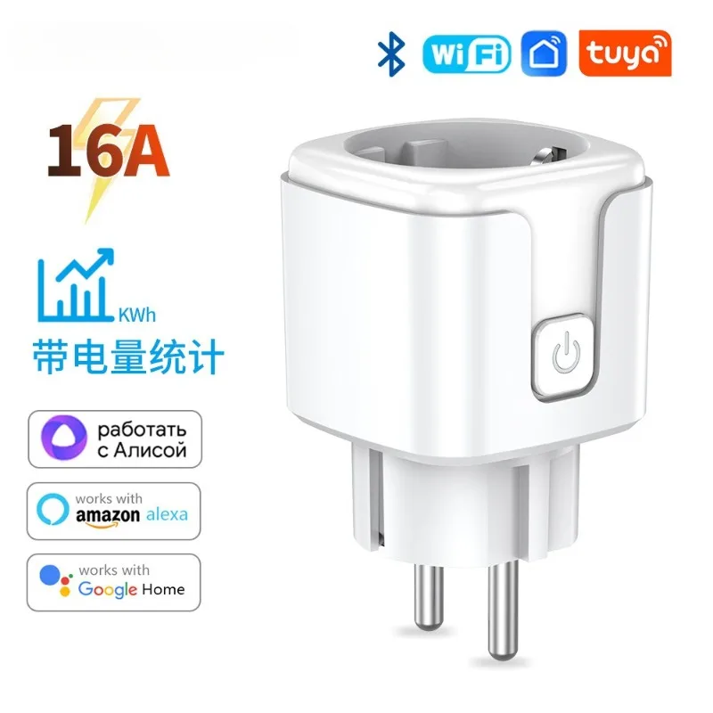

Умная розетка Tuya Wi-Fi европейского стандарта, розетка переключателя синхронизации мобильного телефона, голосовое дистанционное управление 16А с питанием