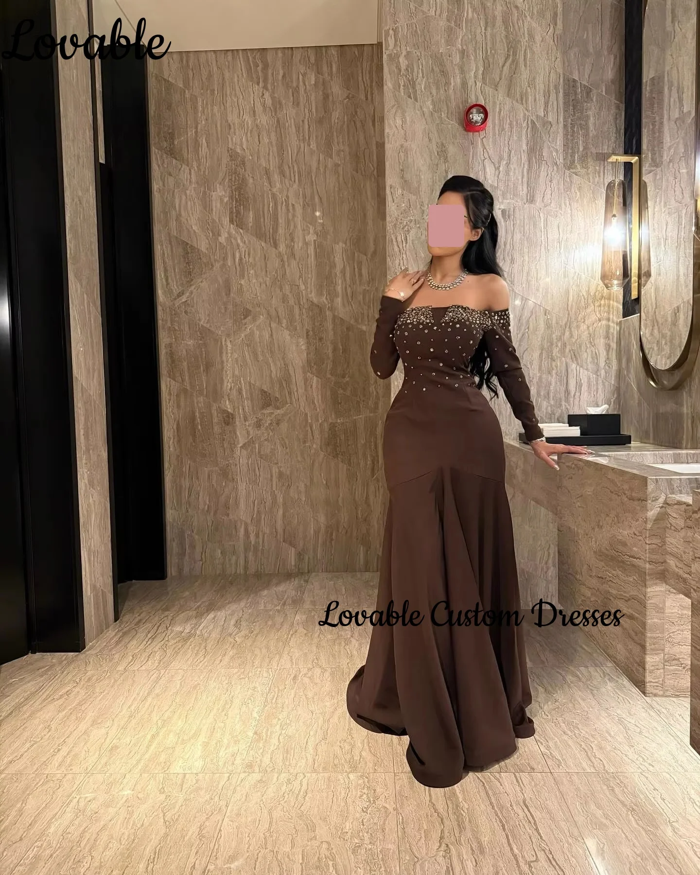 

Women'S Evening Dresses Customize Mermaid Off-The-Shoulder Prom Dresses Floor-Length Long Sleeves Wedding Party Dress Ruffle Zip