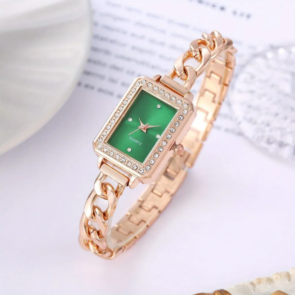 Luxury Women's Square Watch Women's Steel Chain Small Watches Jewelry Earrings Bracelet Necklace Set Birthday Gift