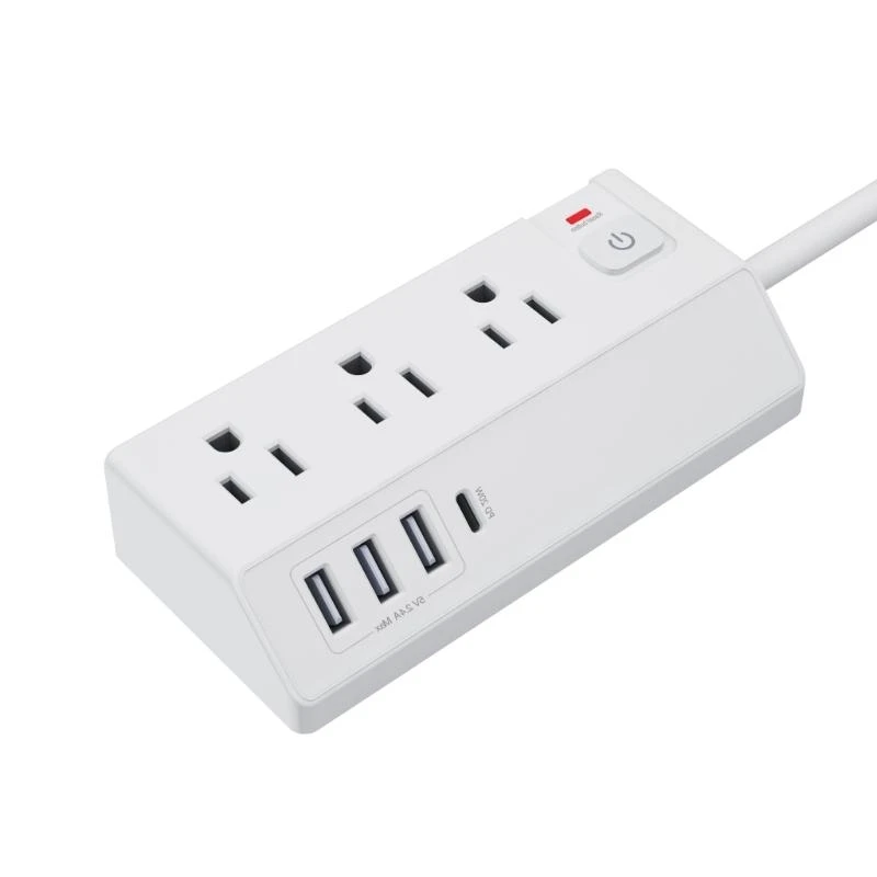 

Small Power Socket for Ship Flat Plug Design with 3xAC Outlets and 3xUSB & 1xType C Charging Port Extension Cord