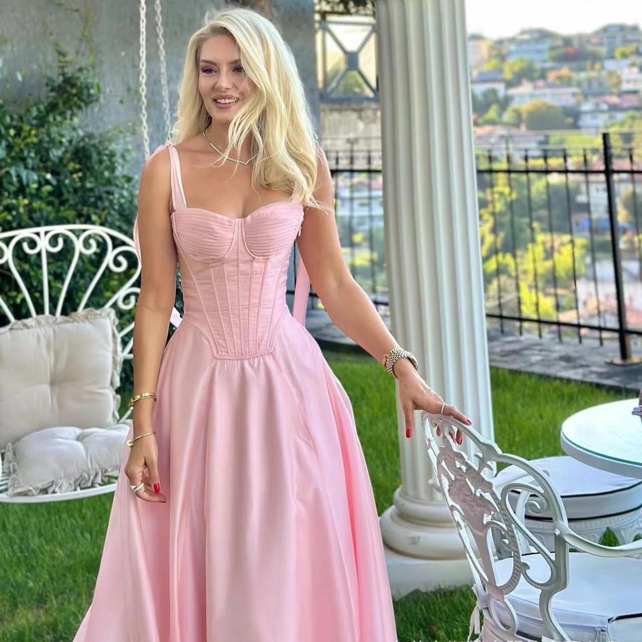 

Розовые элегантные вечерние платья Oligai, лето 2024, платье-корсет миди, расклешенное праздничное платье хорошего качества