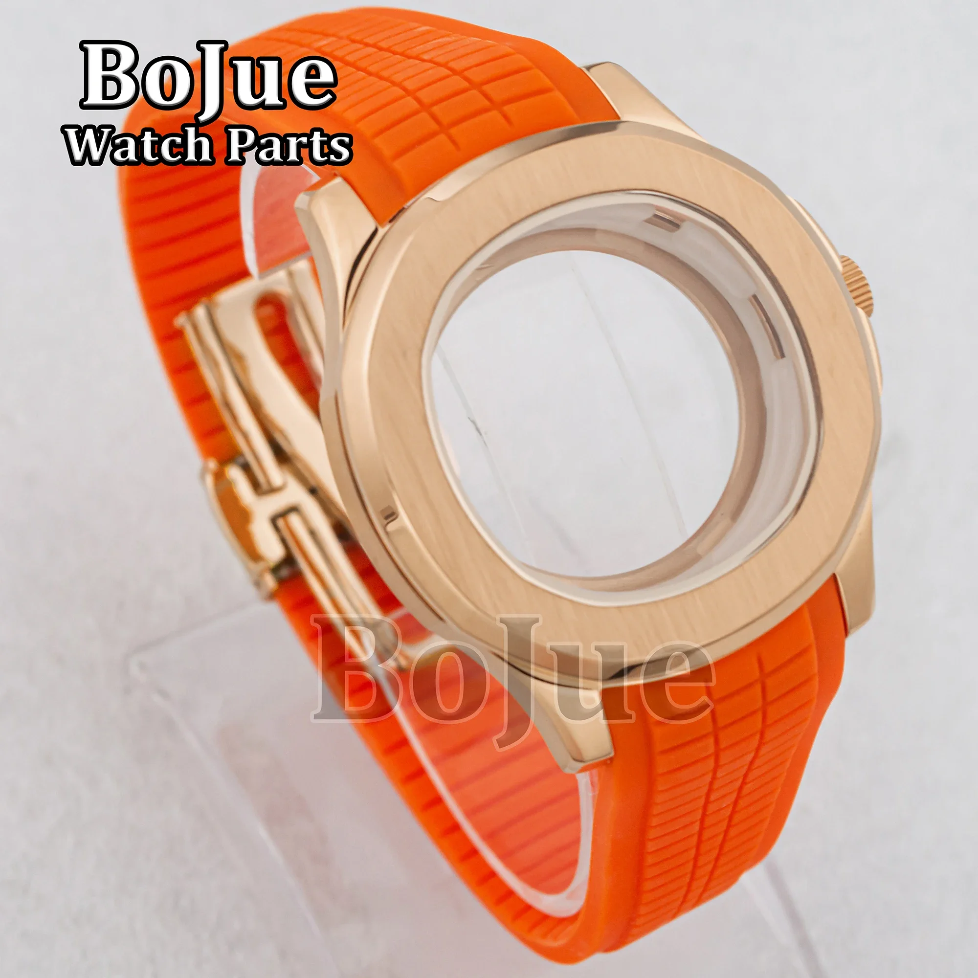 42mm Rose Gold Watch Case Sapphire Glass Crystal Rubber Strap fit Modified AQUANAUT Nautilus NH35 NH36 movement 32mm Dial Parts