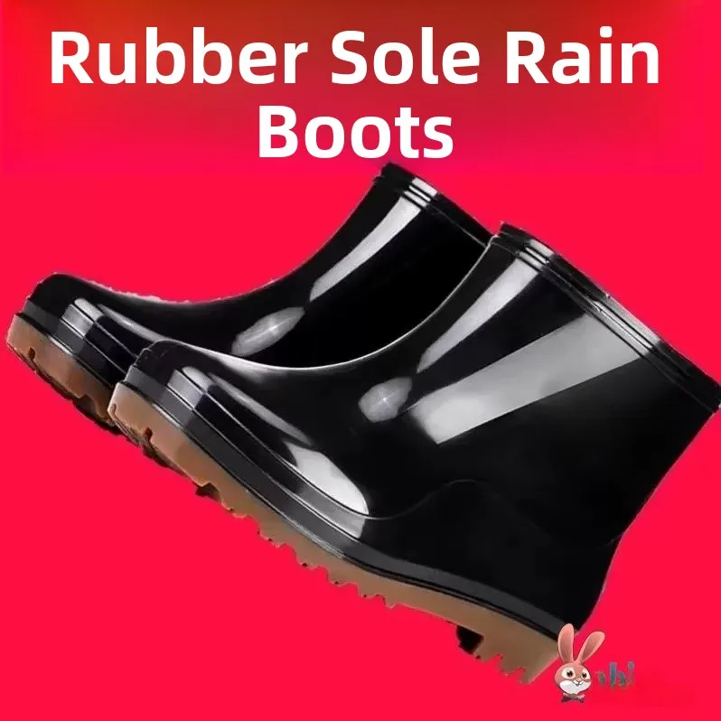 

Men's Short Anti-Slip Rain Boots Water Shoes Fleece Lined Wear-Resistant Cow Tendon Bottom Low Cut Durable Plastic Material