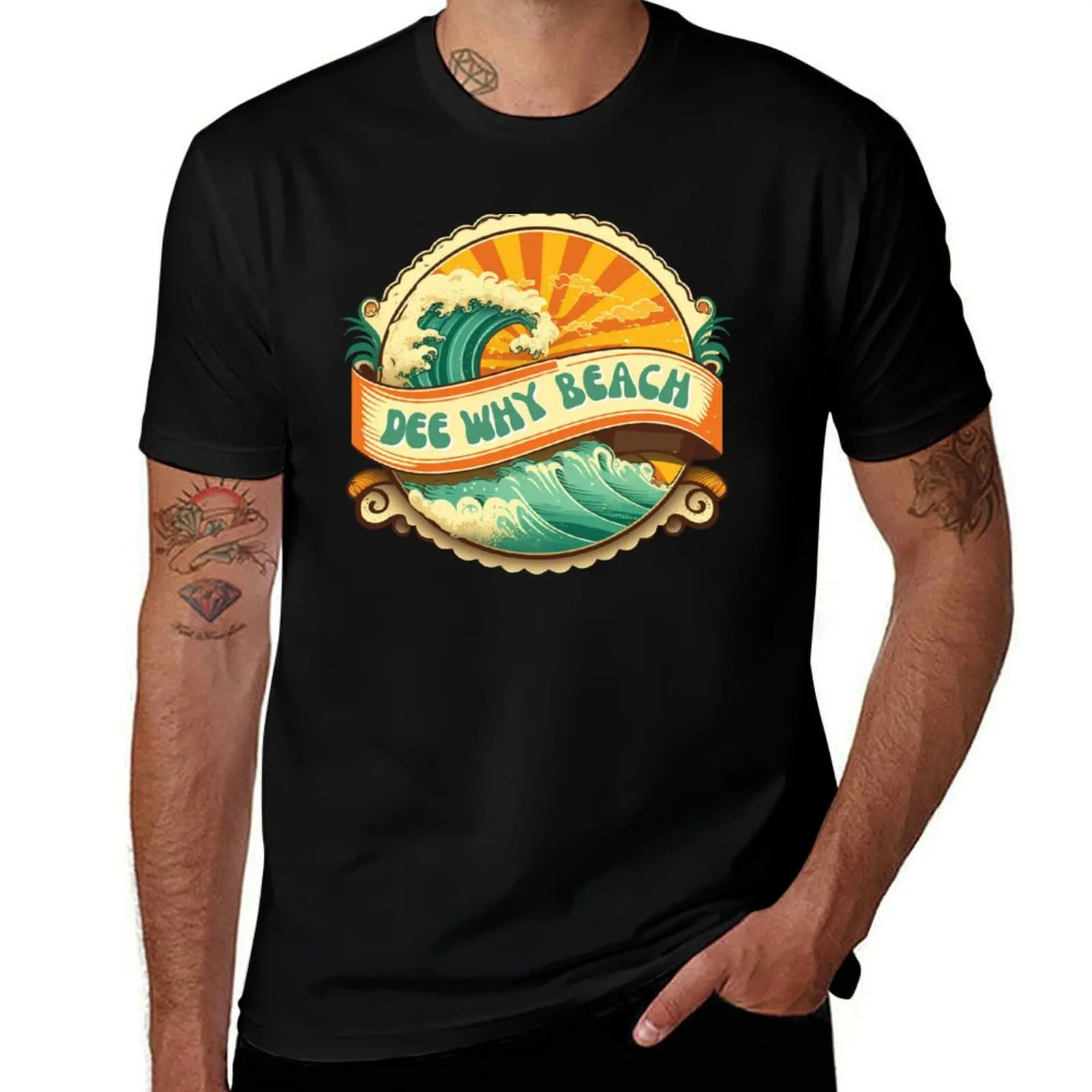 Dee Why Beach Retro T-Shirt Basic Simple Design Short Sleeve Shirt