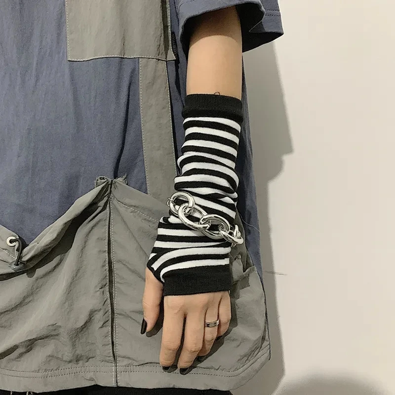 Schwarzer grauer Punk lange finger lose Handschuhe Manschette Frauen Männer Outdoor Hip-Hop Handschuh Ellbogen Fäustlinge cool Stretch Winter Arm wärmer Fäustling