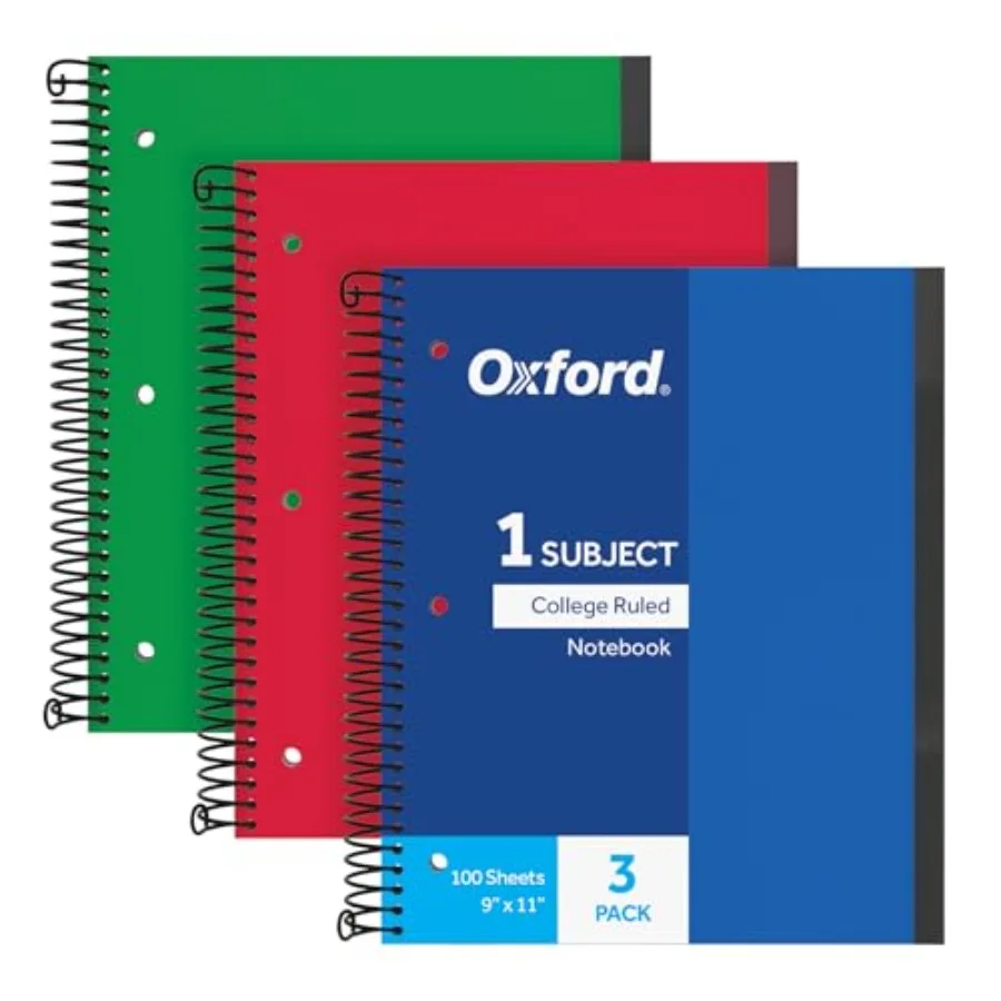 

Spiral Notebook 3 Pack, 1 Subject, College Rule Journal, Durable Plastic Covers, 1 Pocket, 8.5 x 11 inch, 100 Sheets, Blue, Red