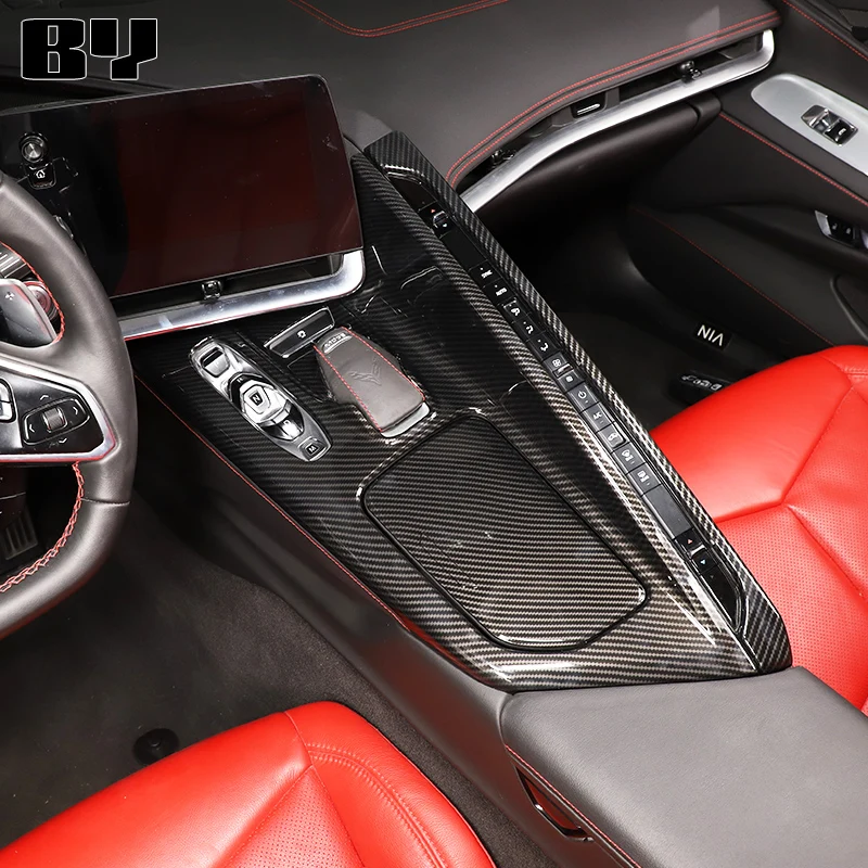 For Chevrolet Corvette C8 2020-2024 Car Accessory ABS Carbon Fiber Car Console Gear Shift Panel Cover door armrest Trim Sticker
