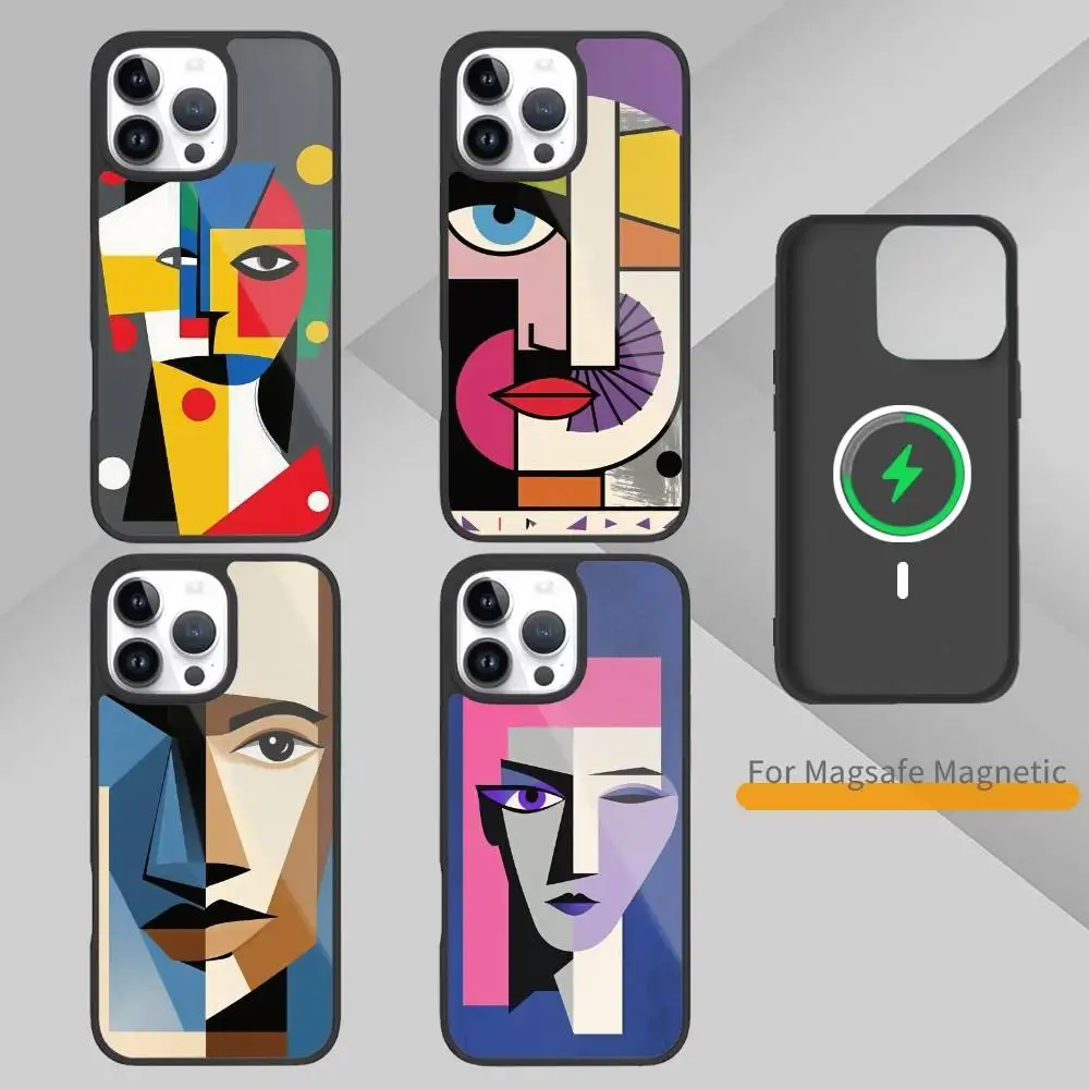 

Geometric A-Abstract Face Art Phone Case For iPhone 17,16,15,14,13,Pro,Max,Plus,Magnetic For Magsafe Wireless Charging