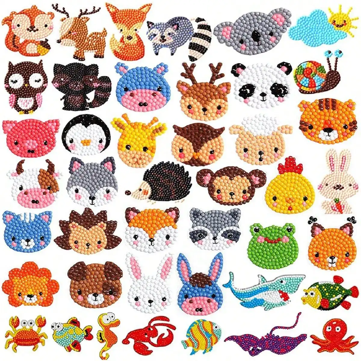 24pcs-5D Diamond Art Sticker Set, Easy DIY Creative Mosaic Sticker Craft, Digital Kit for Beginners (Animals)