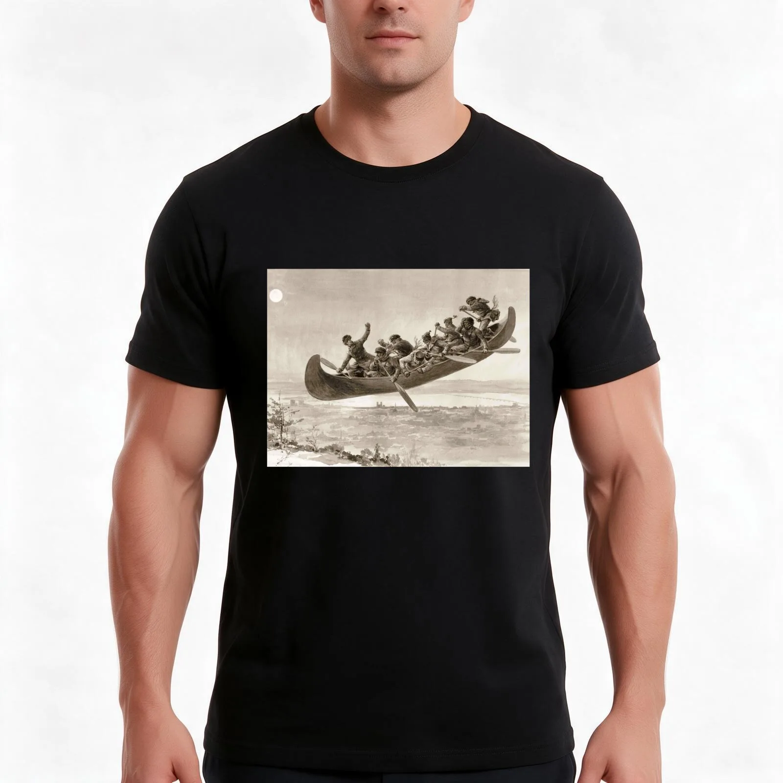 La chase galerie by Henri Julien - Tshirt - The Bewitched Canoe - The Flying Canoe Men T Shirt man t shirt graphic