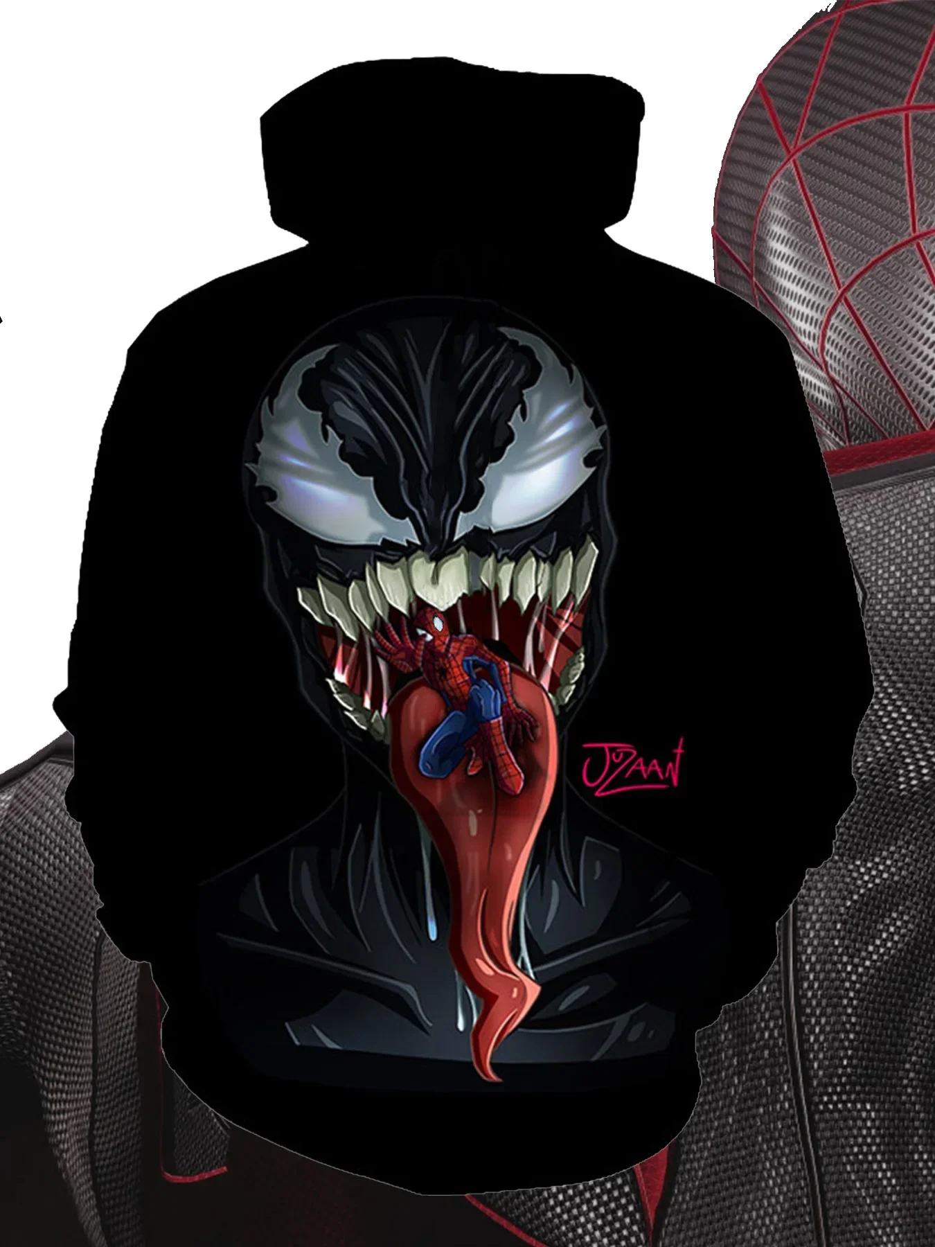 Venom Villain 3D Printed Full Body Long Sleeve Men\'s Hooded Sweatshirt, Teenage Street Casual Plus Size Men\'s Clothing