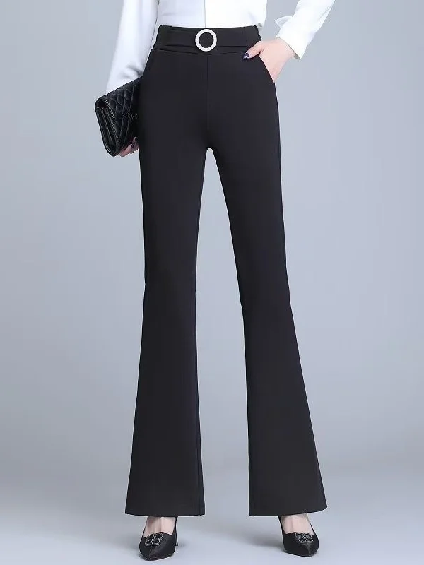 ارتفاع الخصر متوهج السراويل النسائية التخسيس ثنى تنوعا ملابس العمل غير رسمية الكورية Sle ألياف البوليستر السراويل الطويلة