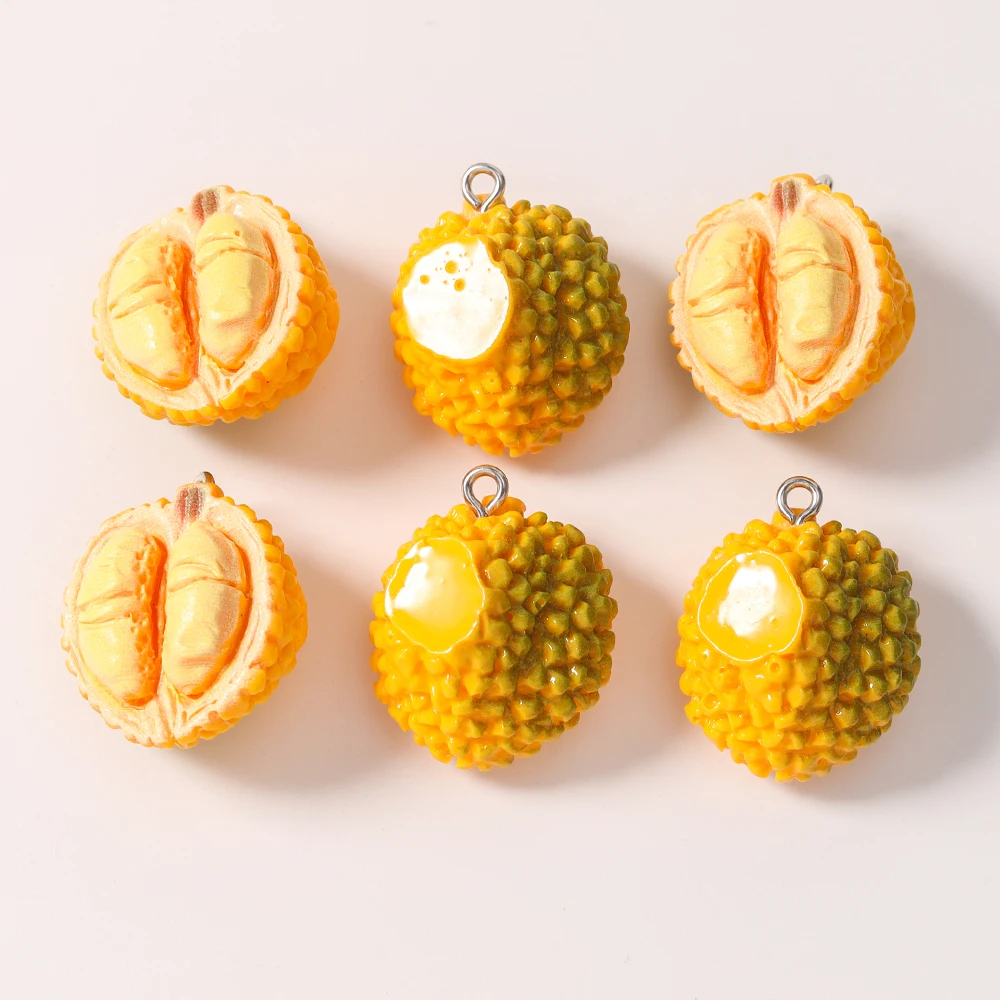Duarte 10 Stück/Set Niedliche Lebensmittel-Anhänger aus Harz, Durian-Charms für Schmuckherstellung, Ohrringe, Halsketten, DIY-Bastelzubehör – Detail 2