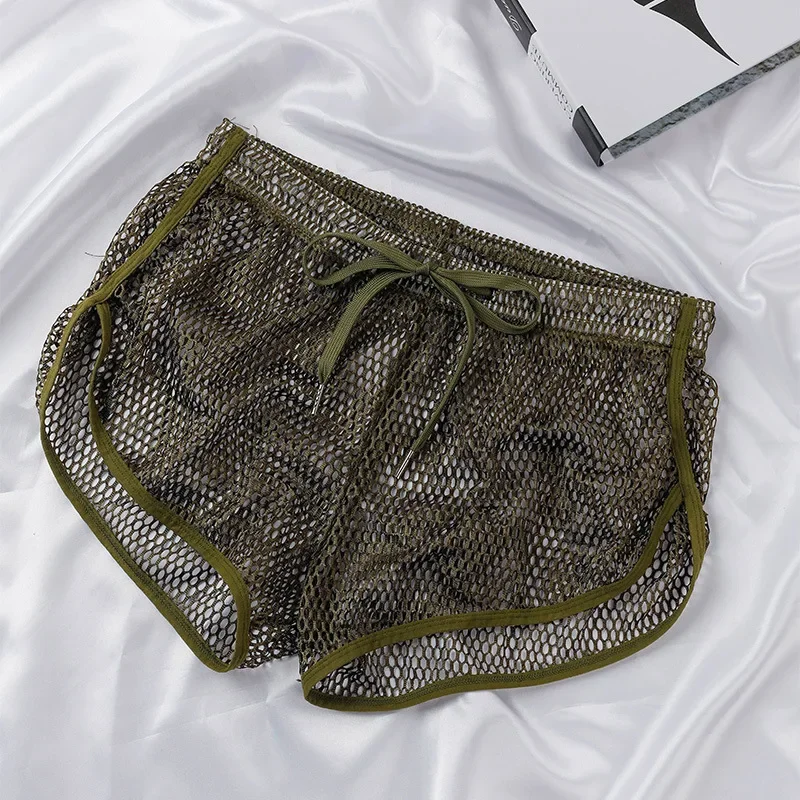 Summer Men's Mesh Hollow Shorts Fishnet Full Transparent Breathable  Sweatpants Daily Loose Homewear Youth Fashion Sports Trunks