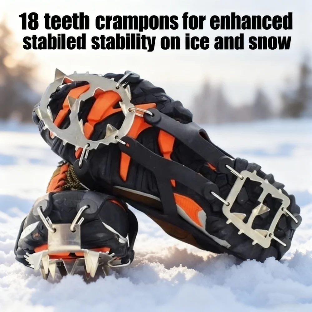 1Pair Professional Climbing Crampons 18 Studs Anti-Skid Ice Snow Walking Shoes Spike Grip Winter Outdoor Equipment Camping Gear