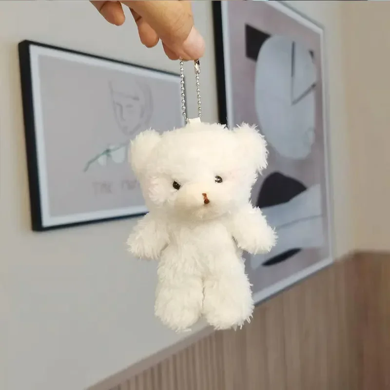 11cm Powder Blusher Bear Plush Toy Pendant Mini Doll Keychain Cartoon Key Chain Schoolbag Hanging Toys Fashion Accessory Pendant